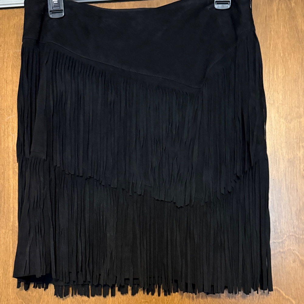 Ralph Lauren Super Soft Goat Suede Black Fringe Mini Skirt